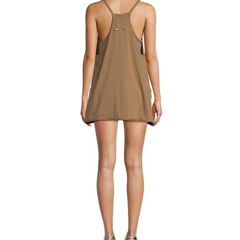 FP Movement Hot Shot V-Neck Sleeveless Patch Pocket Mini Dress Color Mocha Latte - Picture 2 of 5